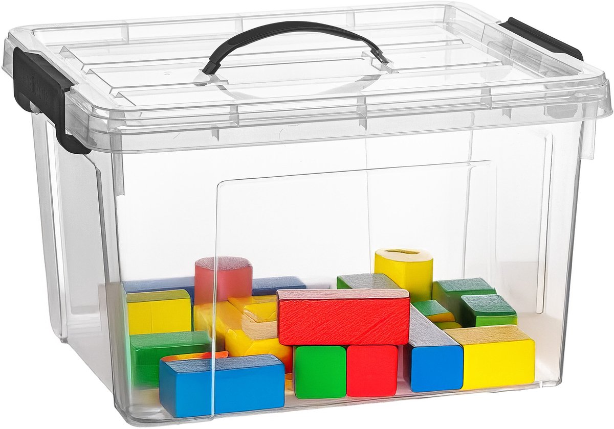 PLASTICFORTE Opslagbox - met deksel - transparant grijs - 23.5 liter - 42 x 36 x 25 cm - kunststof - opbergdoos - opbergen