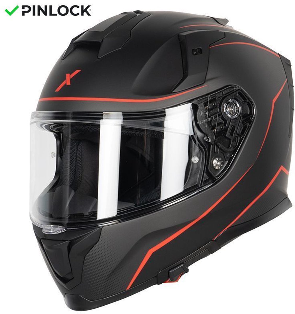 MOTOBLOUZ MIRAGE ZWART/ROOD Integraalhelm - ECE 22.06 gekeurde Helm Scooter, Motor & Brommer - Heren & Dames - Zwart/Grijs/Rood - M
