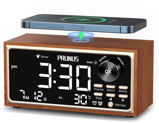 Foto: Klok met temperatuur en vochtigheid sensor fm radio groot led display met kalender ideaal voor thuis zwart universeel formaat usb 1 stuk