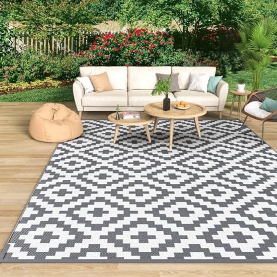 MontVoo -Outdoor tapijt voor terras, camper, camping, 1,8 x 2,74 m, waterdicht, omkeerbaar, draagbaar, plastic strotapijt, voor binnen en buiten, mat voor terras, opruiming, decoratie, balkon