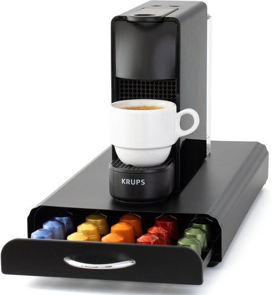 Capsulehouder met Lade – Koffiecups houder – Geschikt voor Nespresso – 50 Cups - RVS - Zwart