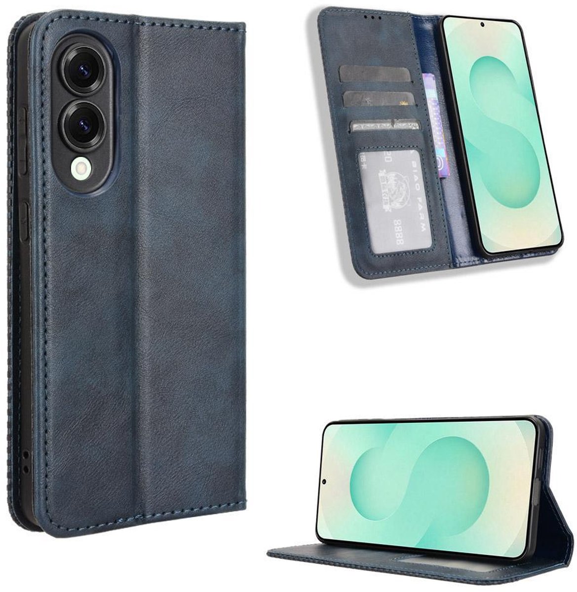 Mobigear Telefoonhoesje geschikt voor Samsung Galaxy S25 Edge Hoesje | Mobigear Sensation Bookcase Portemonnee | Pasjeshouder voor 3 Pasjes | Telefoonhoesje voor Pinpas / OV Kaart / Rijbewijs - Blauw
