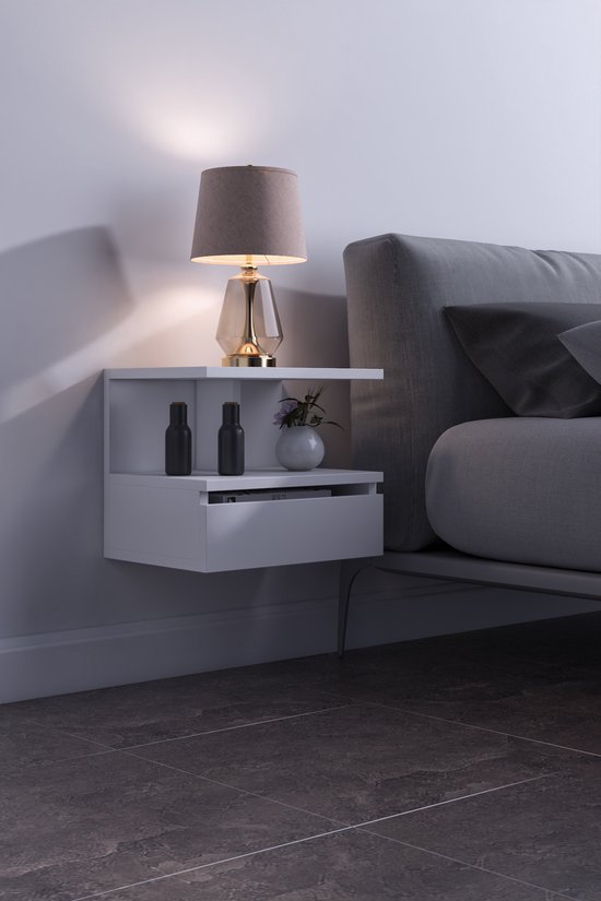 Nachtkastje met Klep| Nachkast| Modern| Stijlvol| Functioneel| Maat 40x33.5x30.5 cm | Wit