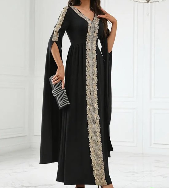 Sexy Galajurk Abaya Lang Zwart Met Goud Feestjurk Met Rits XL Bol sexy-galajurk-abaya-lang-zwart-met-goud-feestjurk-met-rits-xl-bol