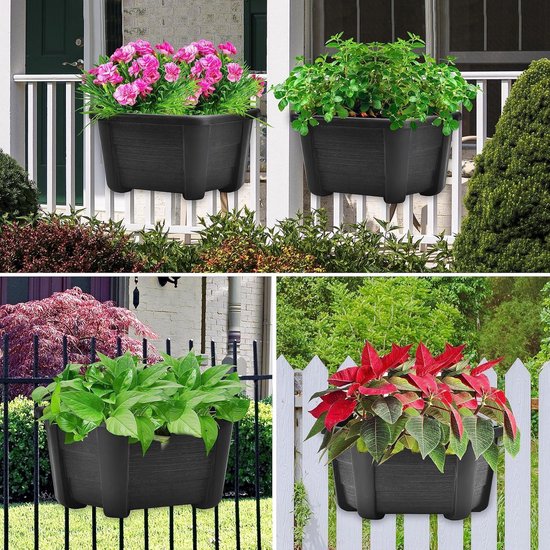 25cm Muur Opknanging Plantenbakken Plastic Retro Stijl Reling Opknanging Plantenbakken voor Balkon Hek Tuin Outdoor Indoor - Donkere Koffie