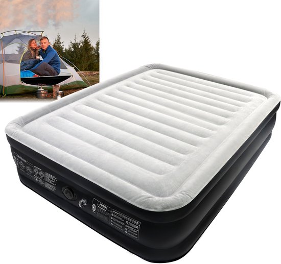 Matelas gonflable 2 personnes – Matelas gonflable autogonflant avec pompe électrique – 195 x 152 x 46 cm – Lit double Opblaasbaar pour camping et invités avec sac de transport