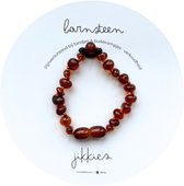 Jikkies ® - Barnsteen Armband - Baby Armbandje - Natuurlijk Baltisch Barnsteen - Pijnstillend tegen doorkomende tandjes - Donker Cognac - 14CM