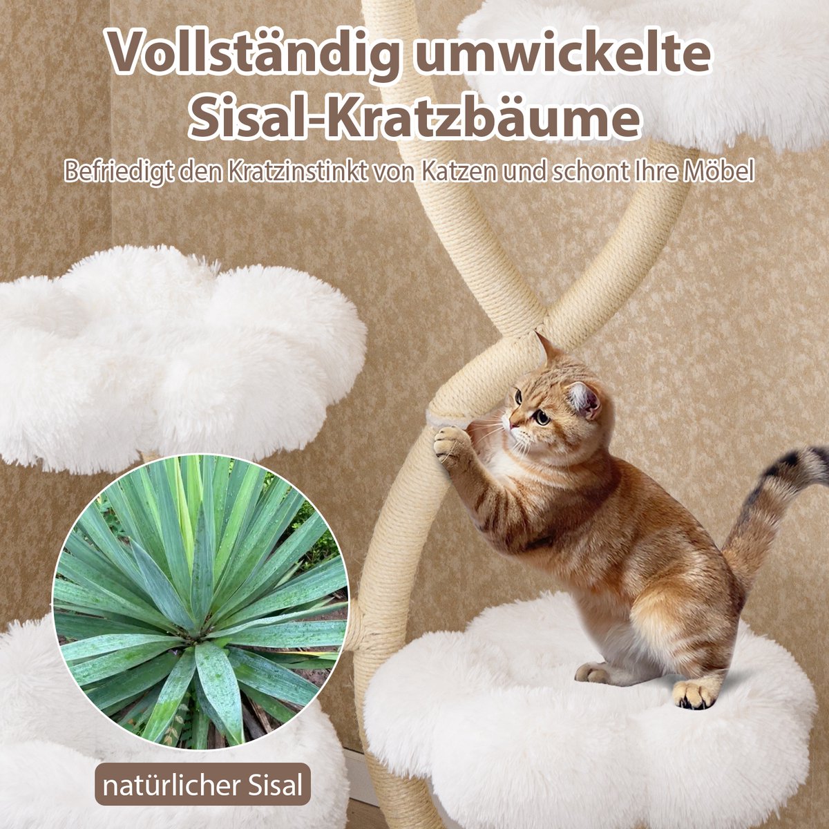 COSTWAY 165 cm krabpaal van hout, kattenboom met 4 warme ligvlakken, kattenmand en sisalstammen, klimboom, kattenkrabpaal groot, kattentoren met metalen frame, kattenmeubel voor katten – foto 6