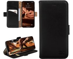 Bouletta geschikt voor iPhone 16e luxe lederen Bookcase hoesje Premium Kwaliteit, pasjeshouder, standfunctie – Rustic Black