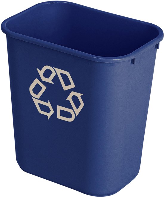 Papierbak Rubbermaid kunststof 26,6 liter blauw met recycle logo