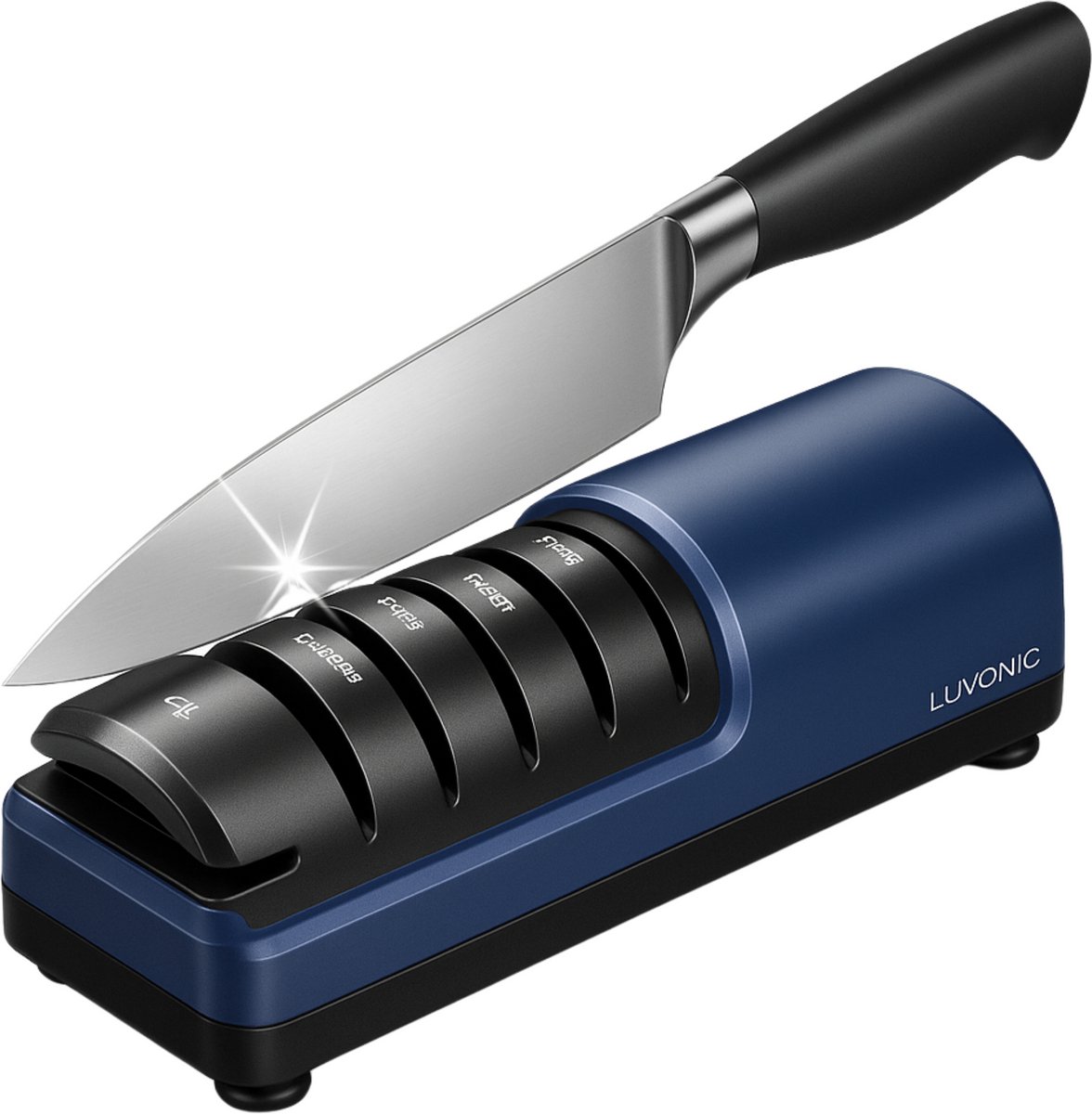 Luvonic® Premium Messenslijper - 5-in-1 Elektrische Messenslijper – Anti Slip - Knife Sharpener – Doortrekslijper – Blauw