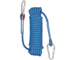 Klimtouw - 10 Mm Dikte ×10 Meter - Outdoor Survival Touw - Statisch klimtouw - Inclusief Karabijnhaak - Klimtouw voor buiten - Paracord - Parachute - Kamperen - Outdoor - Slijtvast - Sterk Draagvermogen - Blauw