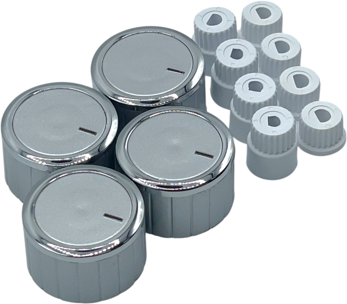 Fixem® - luxe universele kookplaat, oven of gasfornuis knoppen grijs/chrome 4 stuks