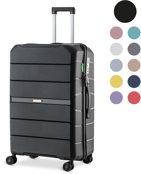 SKYCASES Urban Adventurer - Grote Reiskoffer - Cijferslot - 49x30x75cm - 110L - XL Rolkoffer Groot - Spinner wielen & Kofferslot - Zwart V2