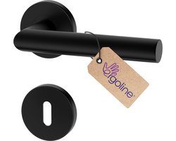 Zwarte Deurbeslag LUCA, Deurbeslag set Binnendeur, Deurklink Set, Deurklink met ronde rozet, met Sleutelrozet, Mat Zwart, Deurkruk, Incl. Bevestigingsmateriaal - Terugslagveer