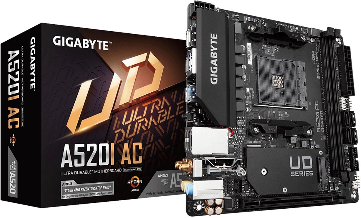 Gigabyte A520I AC moederbord AMD A520 Socket AM4 mini ITX