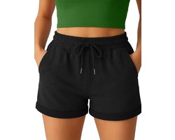 Smith & Solo korte broek dames - comfortabele shorts dames - katoen sweat short - Zwart - M