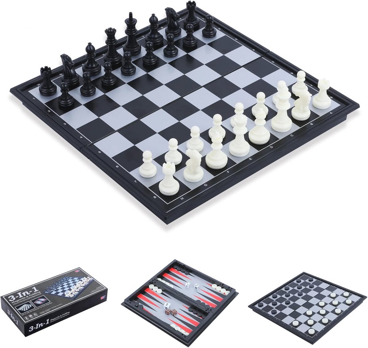 3-in-1 Magnetisch Schaakspel - Draagbaar, Opvouwbaar, voor Kinderen en Volwassenen - Ideaal voor Reizen, Kerstmis en Nieuwjaar