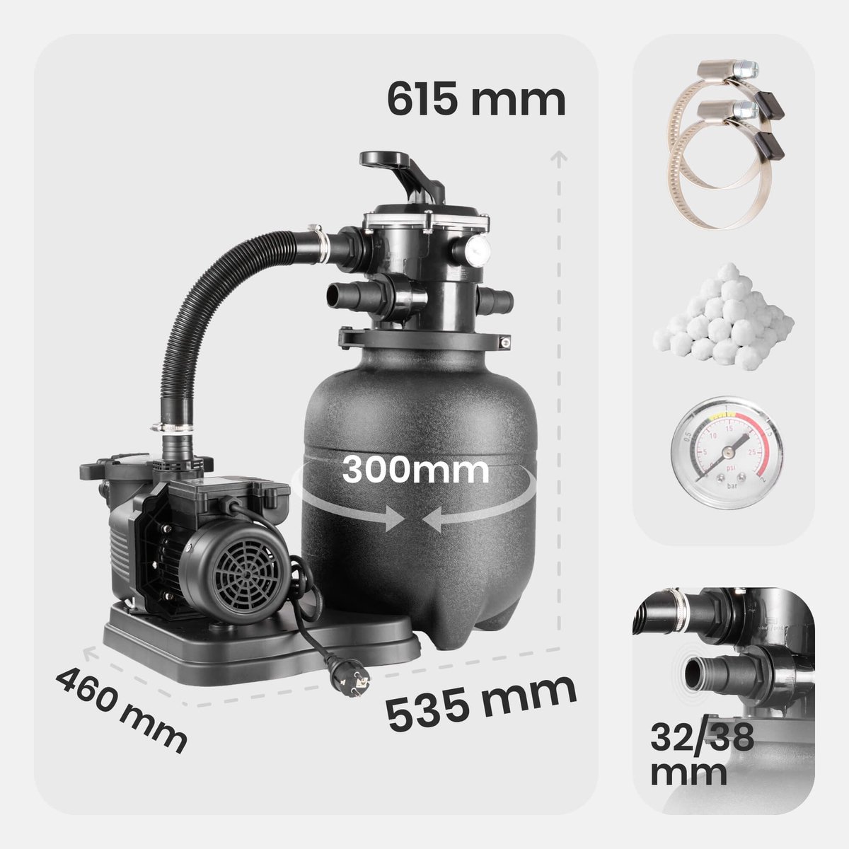 AREBOS Zandfilter - Zandfiltersysteem - Zandfilterpomp voor zwembad - 950L/h – foto 2