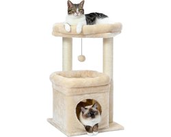 Kleine kattentoren met meerdere niveaus en sisal bedekte krabpaal - gezellig kattenhuis en grote kattenzitplaats voor binnenkatten