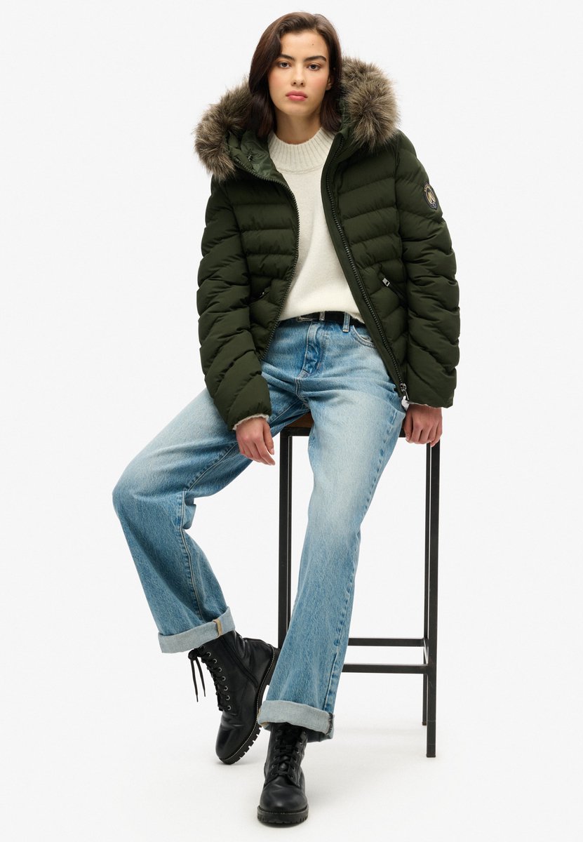 Superdry Gewatteerde Fuji-jas met capuchon van imitatiebont Dames Gewatteerde jassen Groen