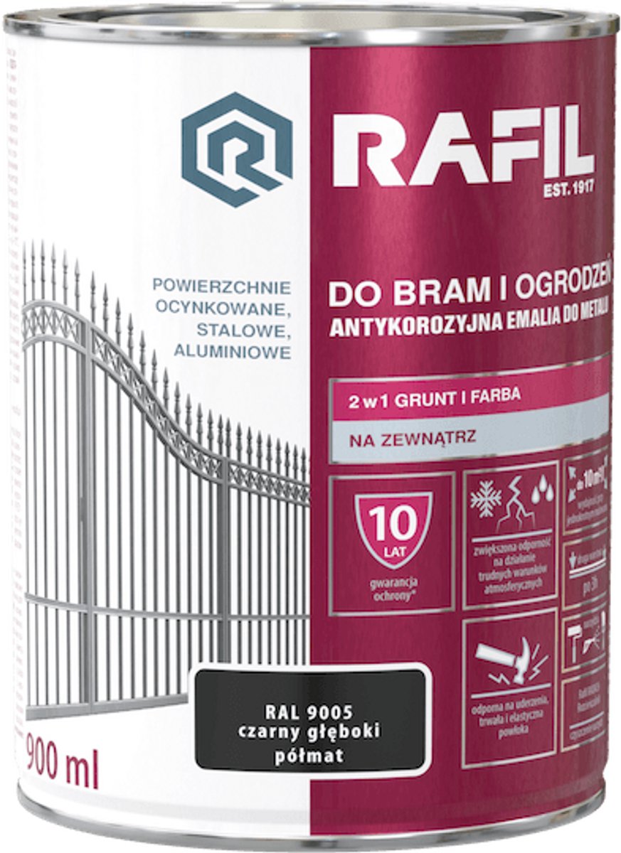 RAFIL verf voor poorten en hekken zwart diepe semi-mat 0,9L