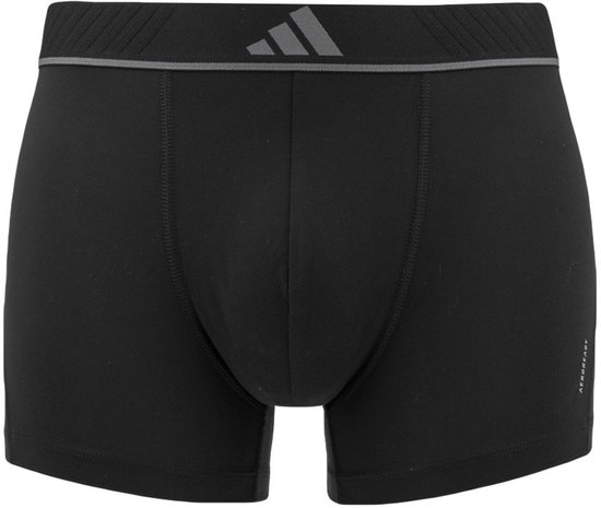 Zwarte Adidas boxershorts met grijze, gestreepte tailleband en Adidas logo.