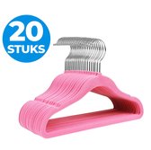 ACAZA Kledinghangers - Kleerhangers - 20 Stuks - Baby/Kind/Kinderen - Anti Slip - Fluweel/Velvet - Roze