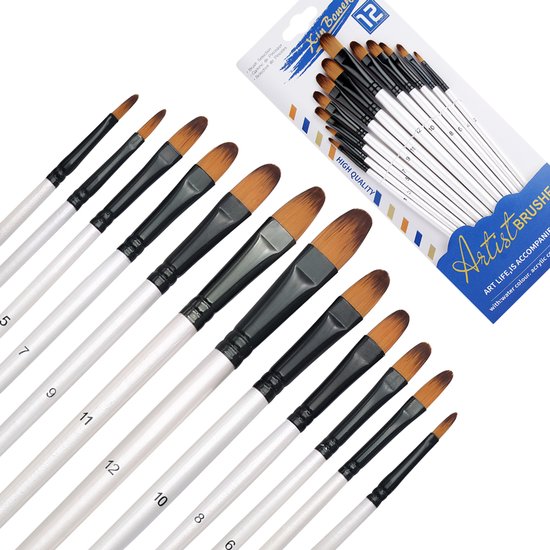 Pinceaux - Set de 12 pièces - Rond - Pinceaux - Peintures - Peinture - Aquarelle, Peinture à l'huile et Peinture acrylique