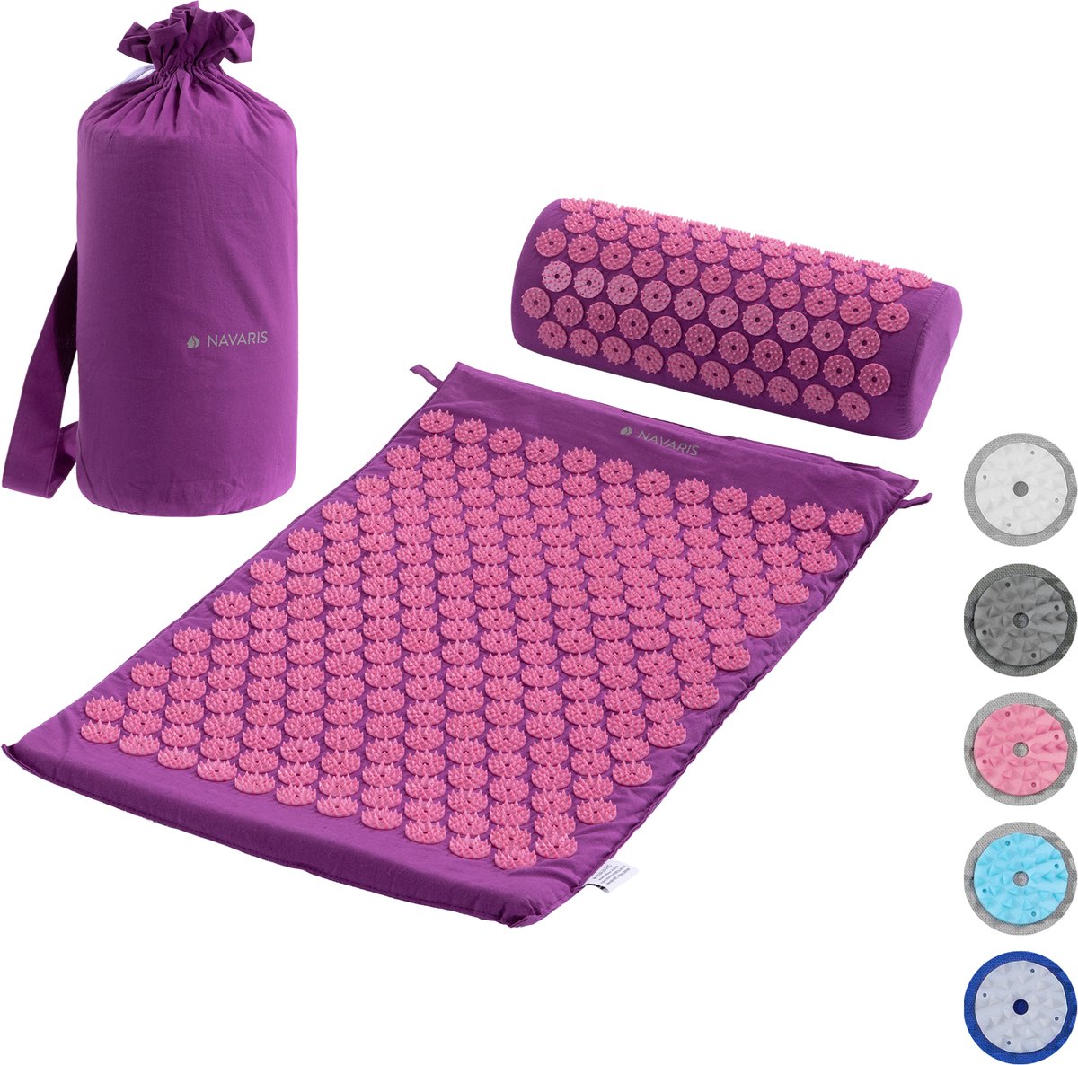 Goedkoopste Navaris acupressuurmat met kussen - Spijkermat - Voor rug, nek, schouders, spieren en ontspanning - Inclusief draagtas - Paars