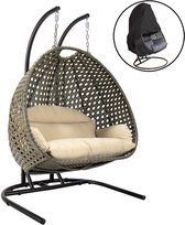 Hangstoel Dubai met Beschermhoes - Zwart Frame - Open Base - met Luxe Kussen -146*70*124 - 2 persoons schommelstoel