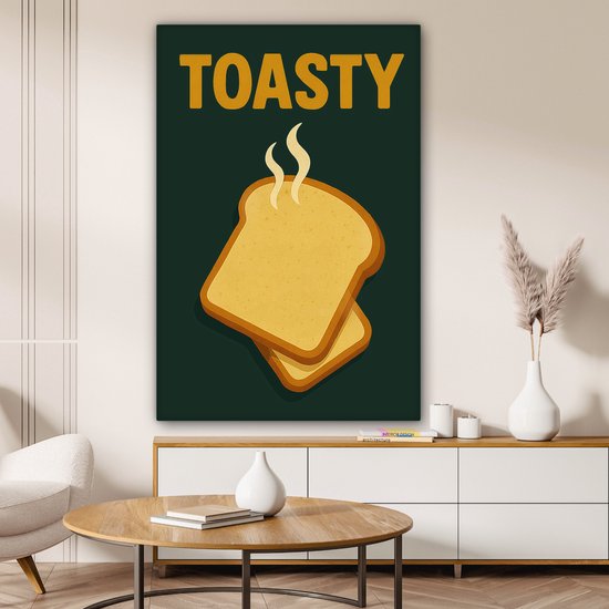 Canvas schilderij 90x140 cm - Exclusieve wanddecoratie Brood - Tosti - Groen - Minimalistisch - Muurdecoratie woonkamer - Slaapkamer decoratie - Kamer accessoires - Schilderijen op canvas