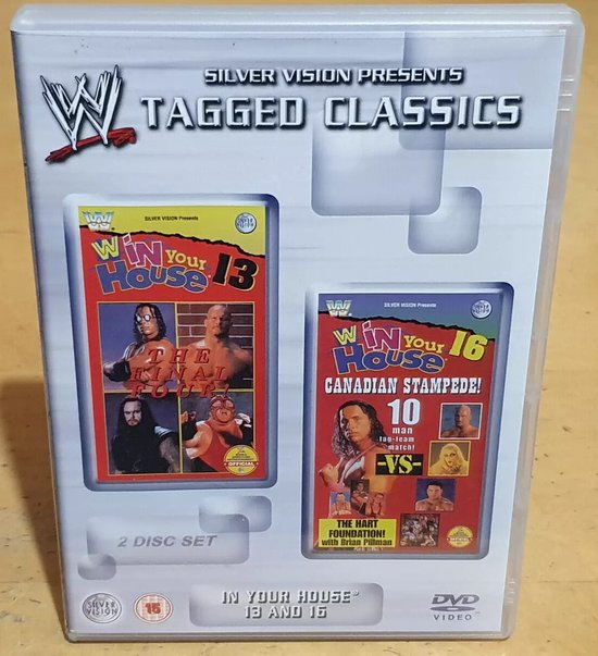 DVD hoes met "WWE Tagged Classics" logo. Toont "In Your House 13" en "In Your House 16" met worstelaars.