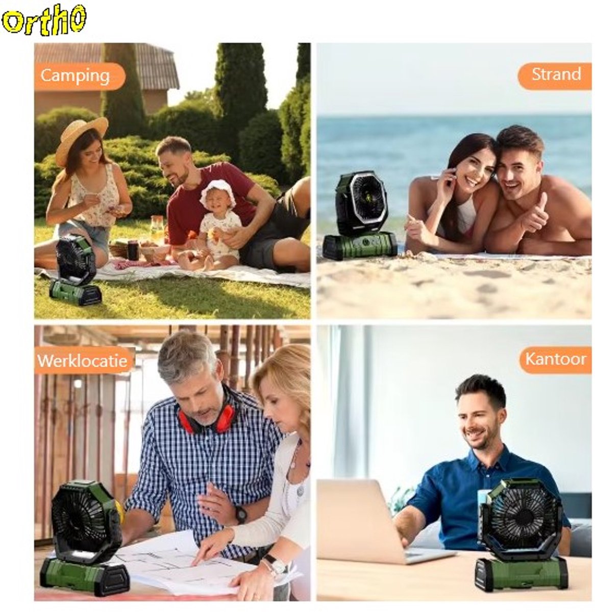 Ortho® - Draagbare ventilator - Grote batterijcapaciteit - Ventilator staand - Tafel ventilator - Camping ventilator - Ventilator lamp - Draagbaar - Met afstandsbediening - Groen thumbnail 4