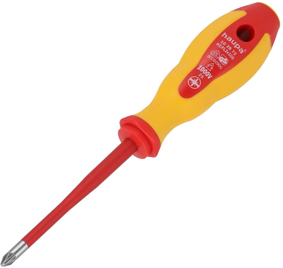 Haupa VDE geïsoleerde Kruiskopschroevendraaier HupSlim PZ/FL 2 - 1000V - Verkleinde klingdiameter met geïntegreerde isolatie - diepgelegen schroeven in stroomonderbrekers, verdeelkasten en veiligheidsschakelaars