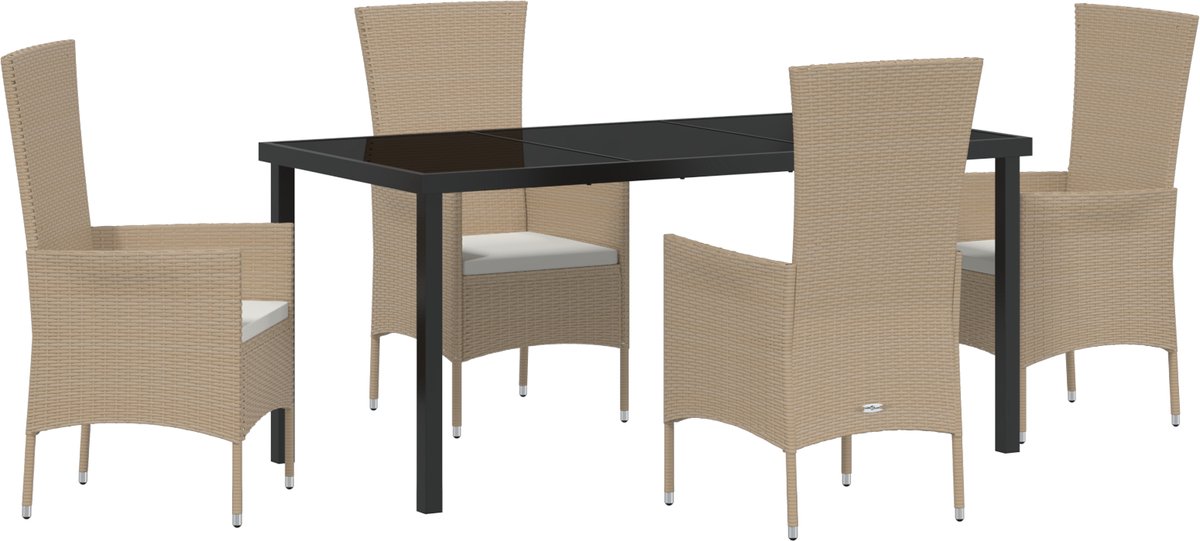 vidaXL - Tuin - Eettafel - Set - met - kussen - 5 - pcs - Beige - poly - rattan