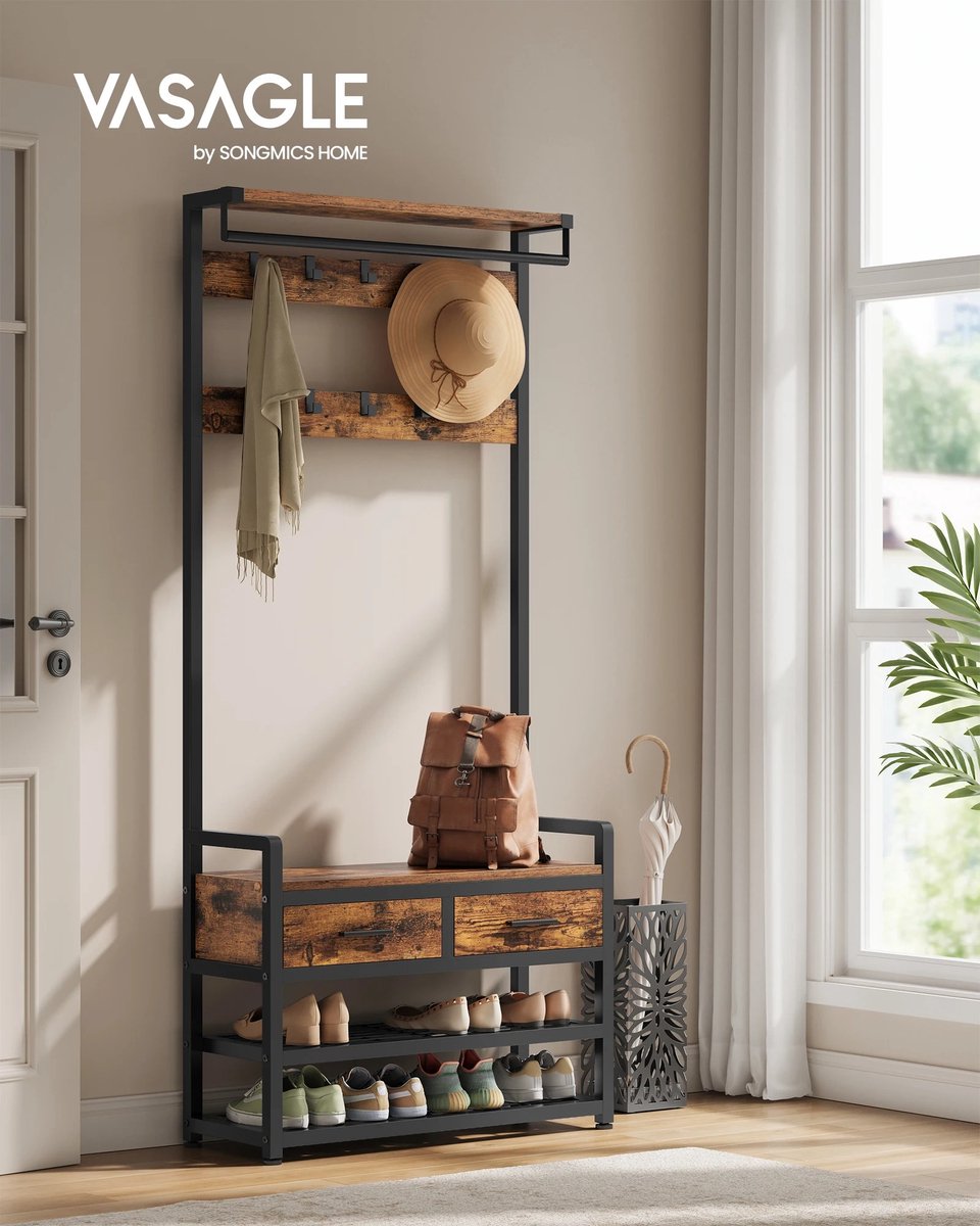 VASAGLE Portemanteau, Vestiaire, Meuble d'Entrée,35 x 98 x 180 cm, avec