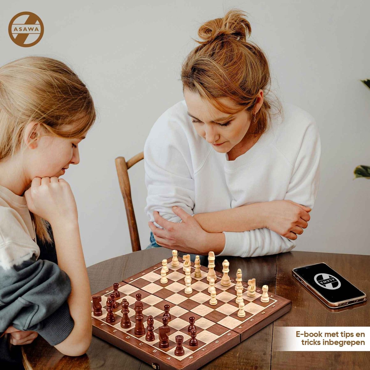 Asawa Schaakbord - Schaakspel XL met Schaakstukken - Chess - Magnetisch - Schaakset voor Schaken - 39x39cm - 2 Extra Koninginnen — afbeelding 6
