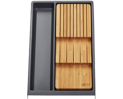 Orga-Box multifunctioneel inzetstuk SEPARADO Afzonderlijk leigrijs gegranuleerd (300 x 474 x 51 mm) vanaf 40 cm kastbreedte incl. bamboe messeninzet voor max. 9 messen