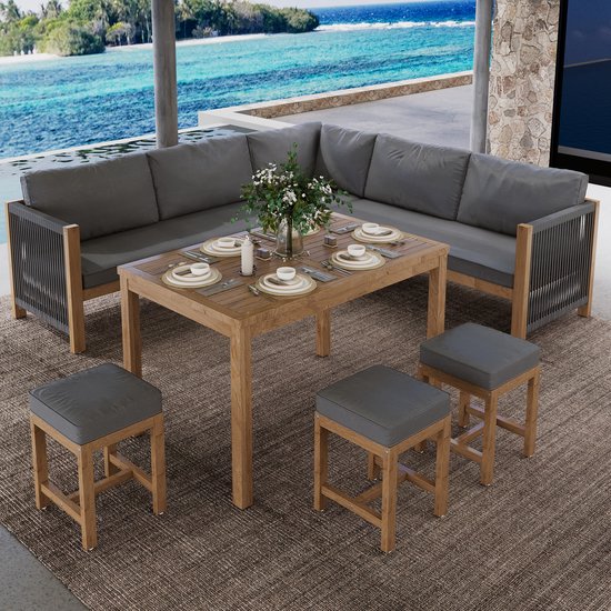 Ensemble de jardin Salon de jardin avec coussins - canapé d'angle - ensemble de balcon - ensemble table et chaises d'extérieur pour 8 personnes - gris