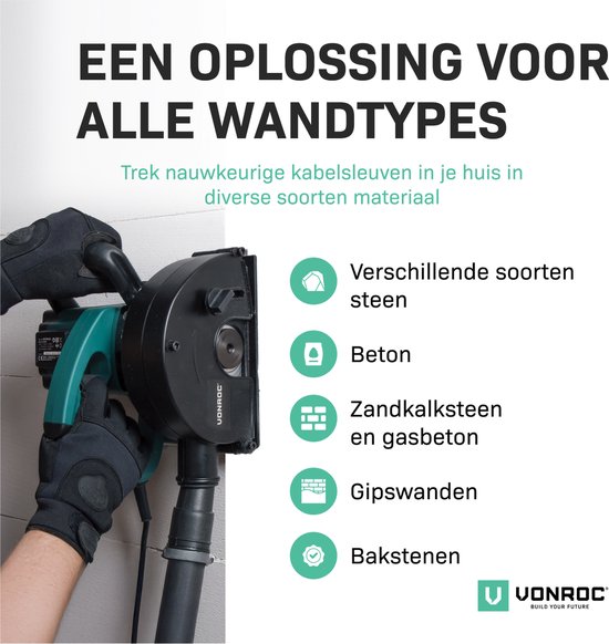 VONROC Muurfrees – Sleufmachine – 1700W – Ø150MM – Incl. 2 stuks diamantschijven & opbergtas