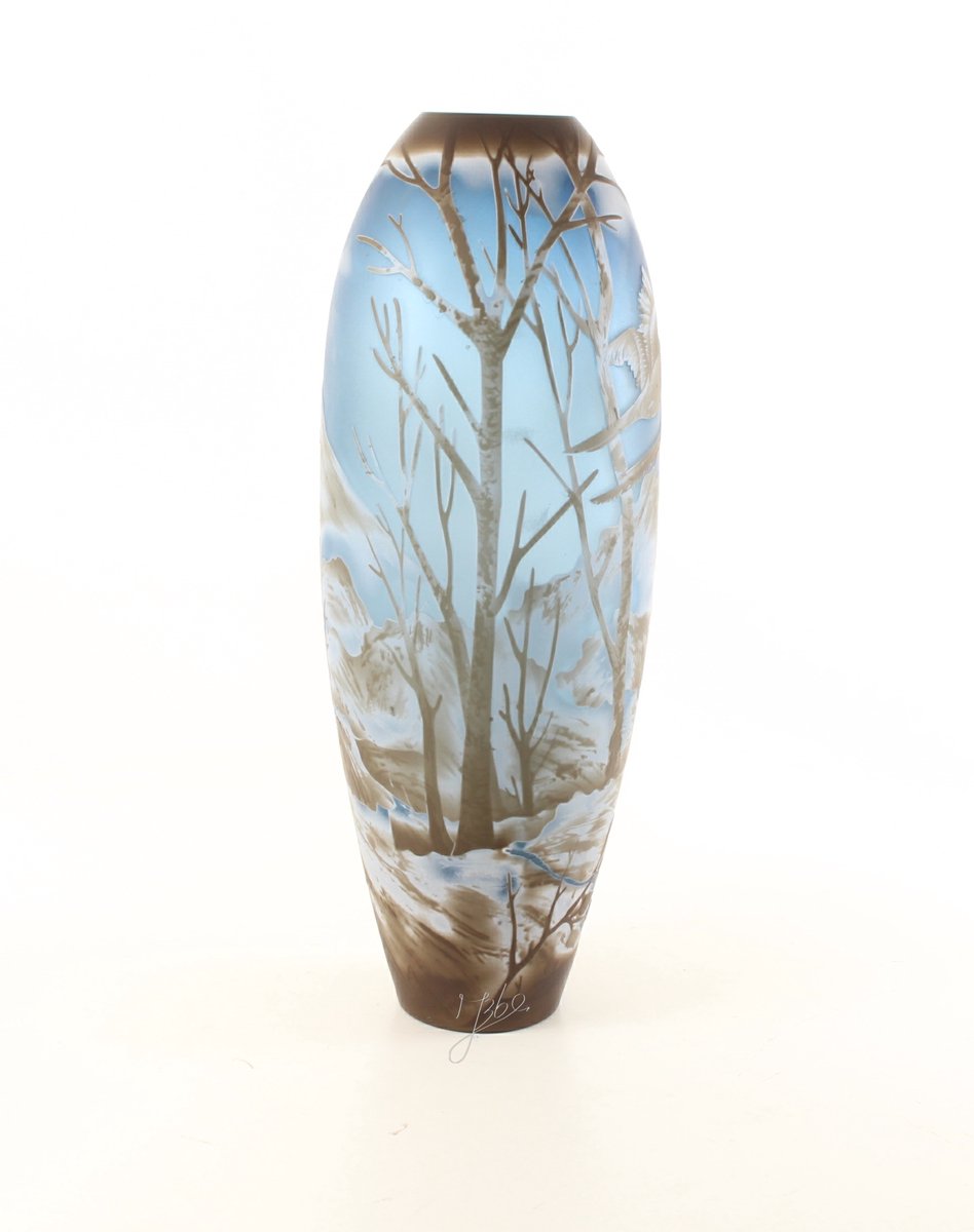 VntiQue Galle Style Vaas WINTER LANDSCAPE blauw bruin wit