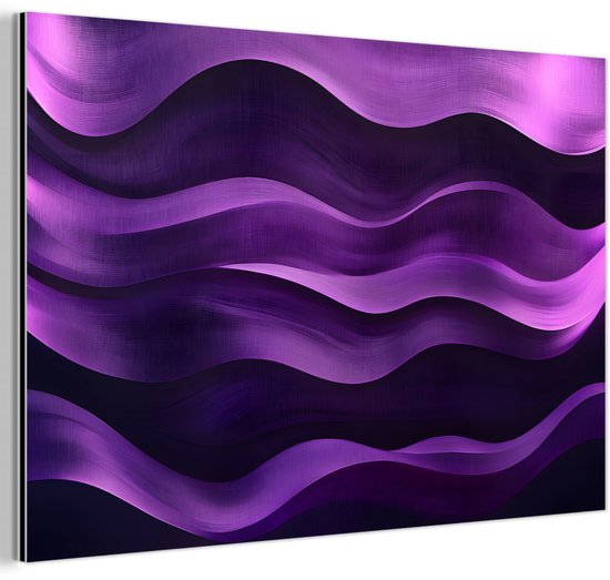 Aluminium schilderij 150x100 cm - Wanddecoratie metaal - Golven - Abstract - Paars - Metalen muurdecoratie woonkamer - Decoratie industrieel - Foto op dibond - Industriële accessoires slaapkamer