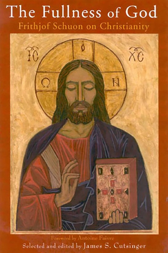 Boekomslag: 'The Fullness of God' met een icoon van Jezus Christus met een aureool en boek.