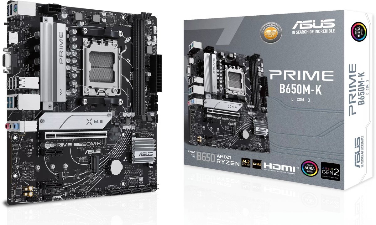 ASUS Prime B650M-K - Moederbord Micro-ATX - Socket AM5 - AMD B650 - DDR5 - Realtek 7.1 Surround Audio CODEC - 2.5 Gbps LAN