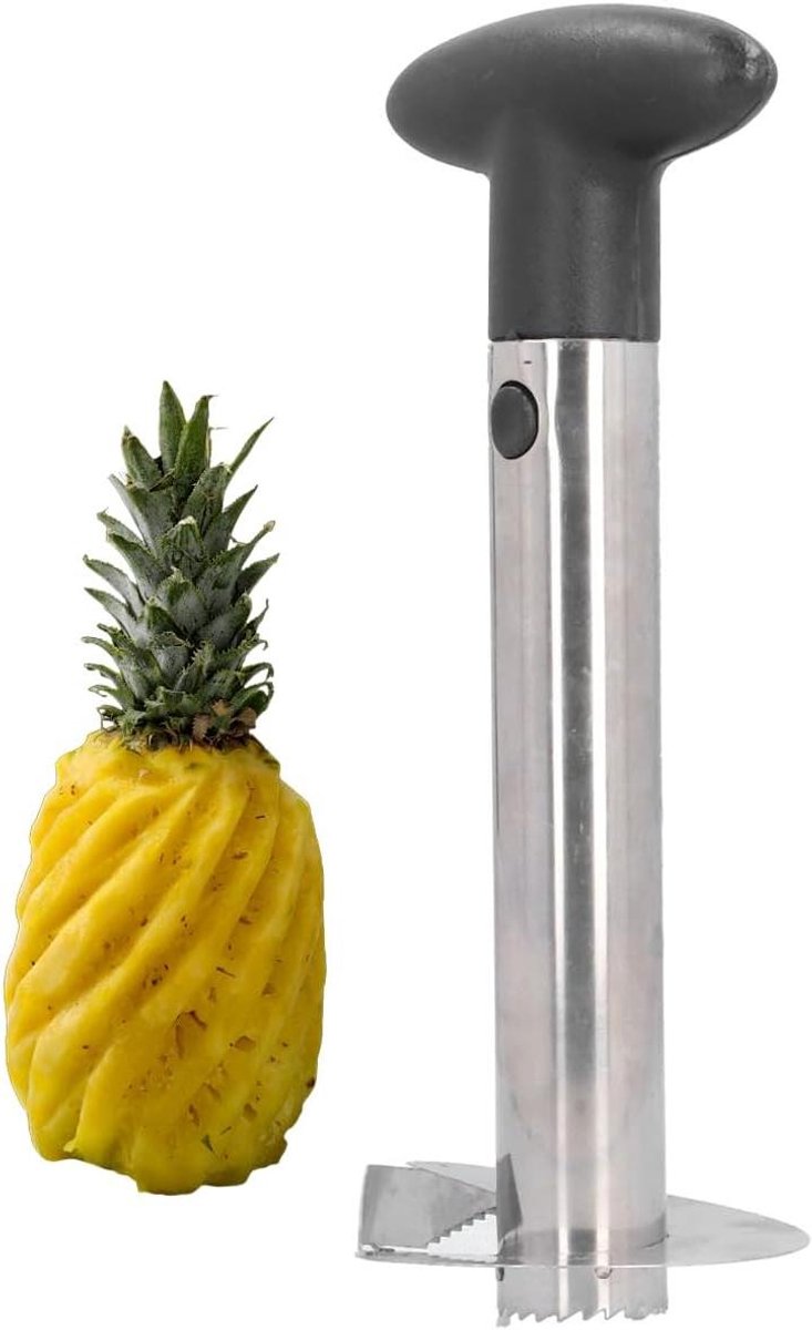 Ananassnijder van kunststof en roestvrij staal met ergonomisch handvat voor eenvoudig en snel snijden, ideaal keukengereedschap voor fruitkraampjes en thuisgebruik