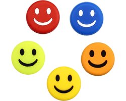 Set van 5 Silicone Tennis Racket Shock Absorbers - Grappige Smiley Design - Geschikt voor Alle Racket Liefhebbers en Spelers - 5 Kleuren