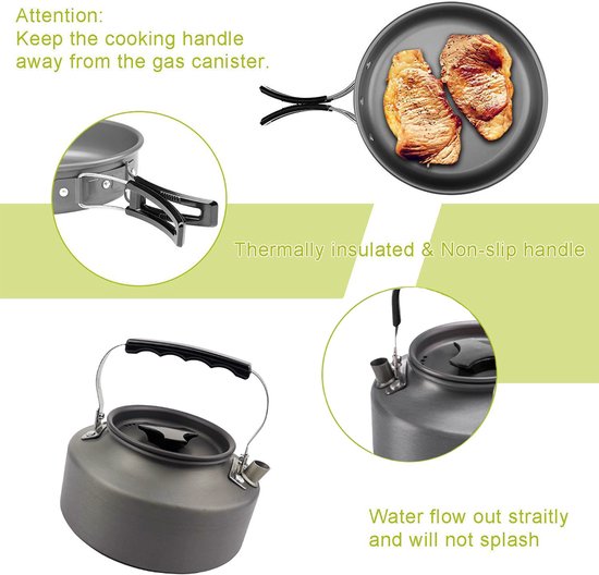 Outdoor Complete Kookset - Non-stick Potten, Pannen & Kookgerei met Opvouwbaar Bestek, Ketel en Kopjes voor Camping & Picknick — afbeelding 2