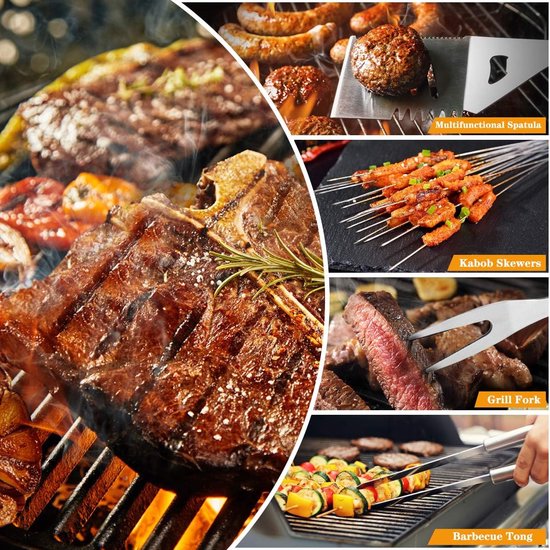 Famanu 10 stuks roestvrijstalen grillbestekset, professionele grillbesteksets in draagtas, BBQ grillgereedschap, grillset, gereedschap voor mannen en vrouwen, camping, tuin van Famanu — afbeelding 5