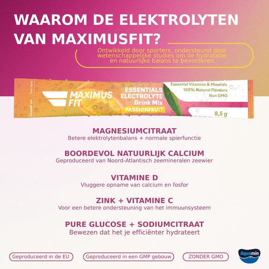 MaximusFit Elektrolyten - Elektrolyten Poeder - 30 zakjes van 8.5g - Weinig Suiker - Keto Friendly - Passievrucht — afbeelding 3